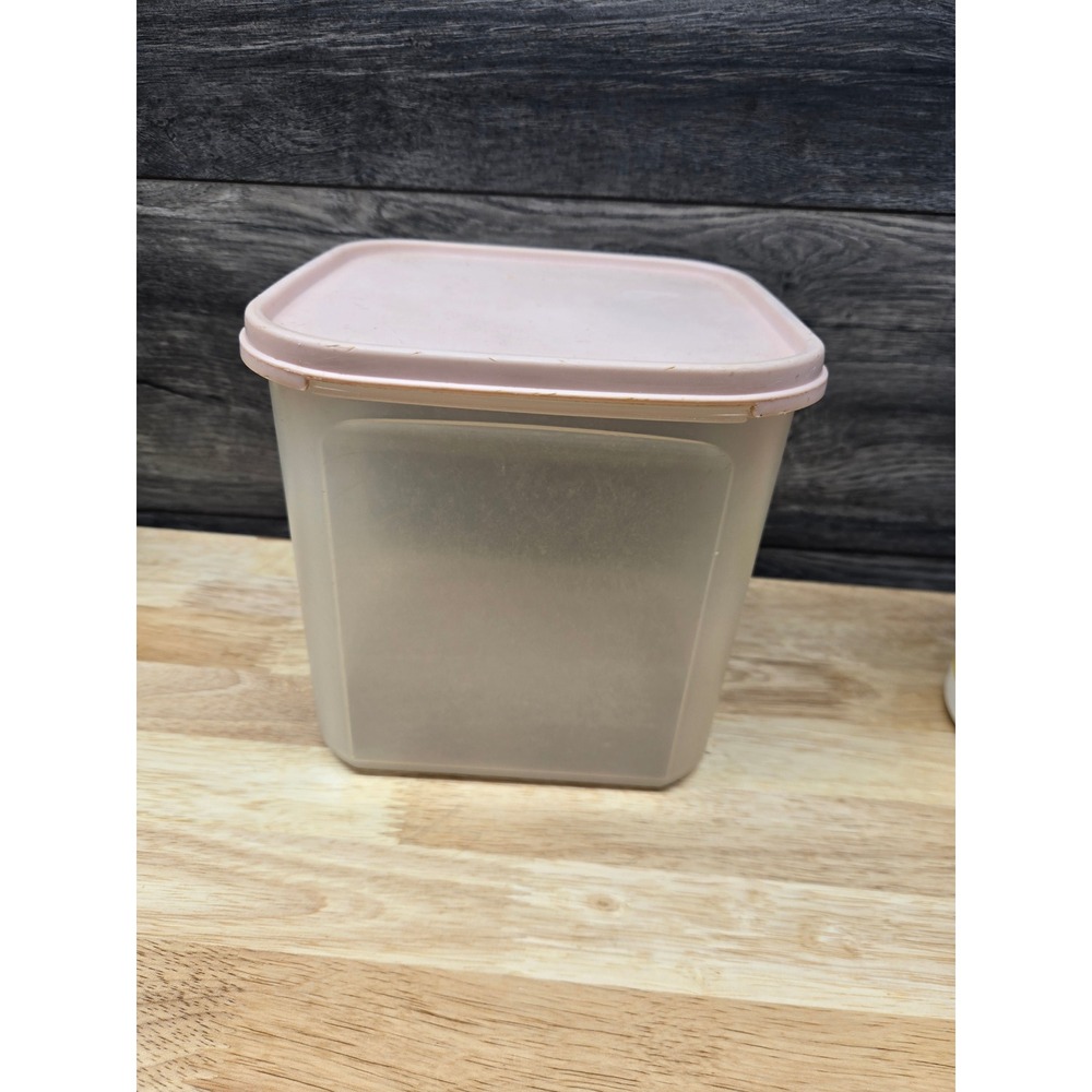 Tupperware Modular Mate Square 2 Canister 1621-3 Frosted Clear Pink Seal